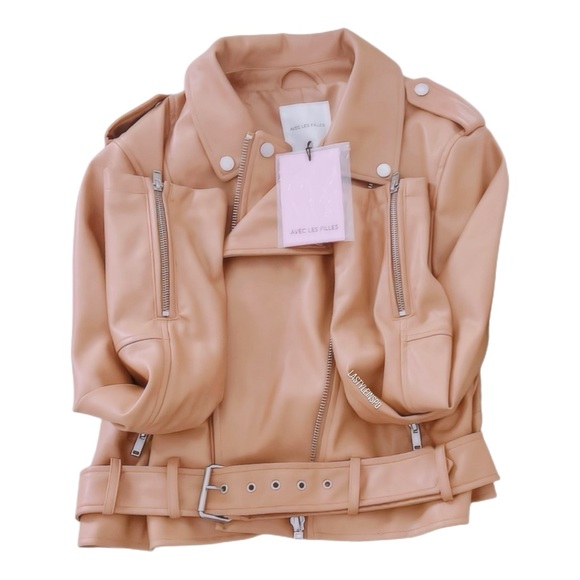 Avec Les Filles Vegan Leather Moto Jacket Camel Tan Size Large - Picture 5 of 5